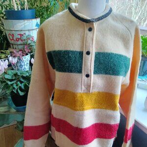 Vintage Woolrich Woman Pullover Popover Hudson Bay Striped Wool Woman's Size L